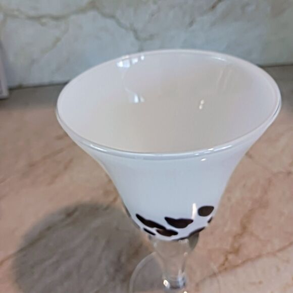 Murano Martini Drinking Glass Handblown WHITE BROWN Spots Art Deco Bareware VNT - Picture 4 of 11